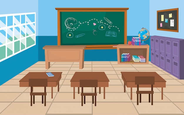 Vibrant Classroom Scene with Chalkboard and School Supplies | Jiffy Designs