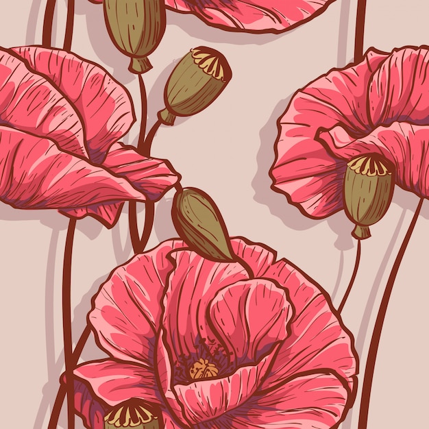 Vibrant Poppy Floral Pattern in Shades of Pink | Jiffy Designs
