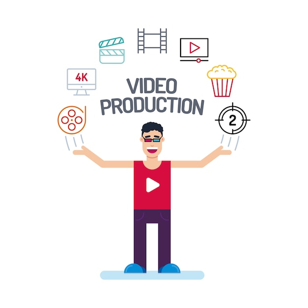 Vibrant Video Production Icons Surround Enthusiastic Creator | Jiffy ...