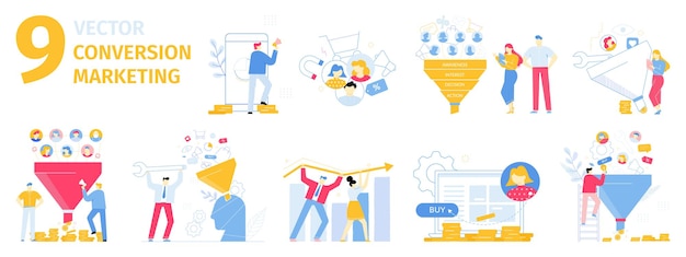 Diverse Collection of Conversion Marketing Illustrations Showcasing ...