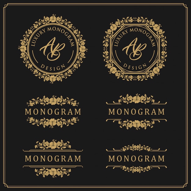 Elegant golden monogram frames with floral ornaments | Jiffy Designs