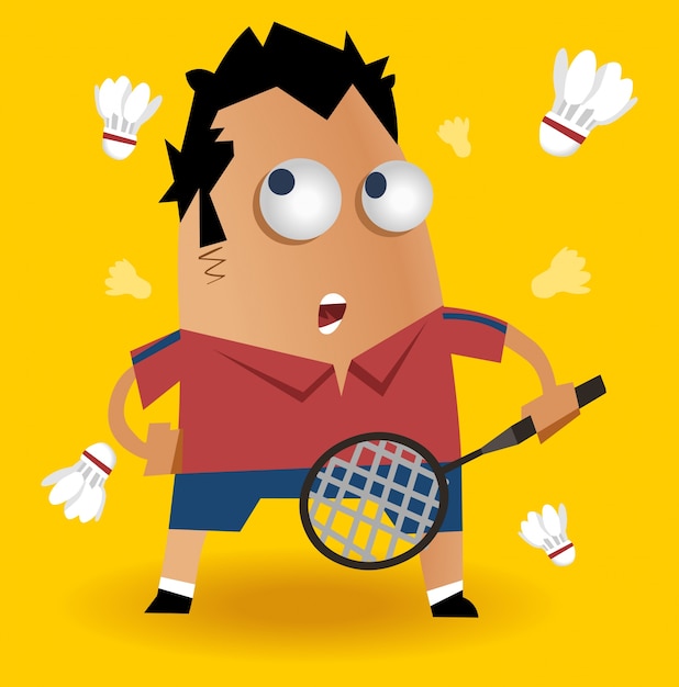 Animated Character Holding Badminton Racket on Yellow Background ...