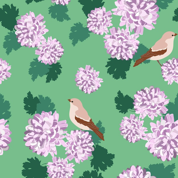 Vibrant Floral Pattern with Perched Birds | Jiffy Designs