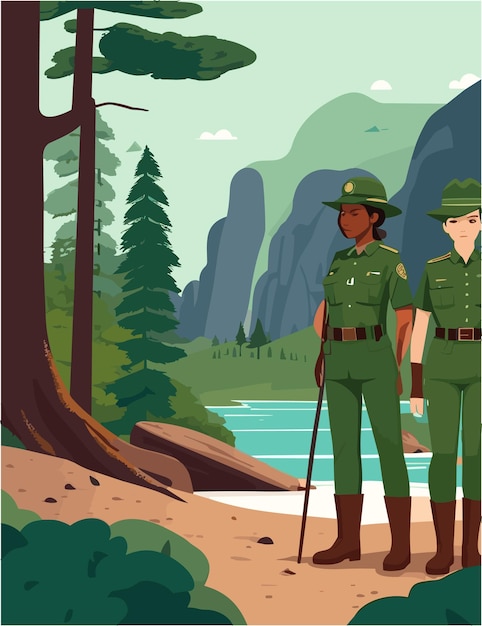 Dedicated Park Rangers Guarding Serene Forest Landscape | Jiffy Designs