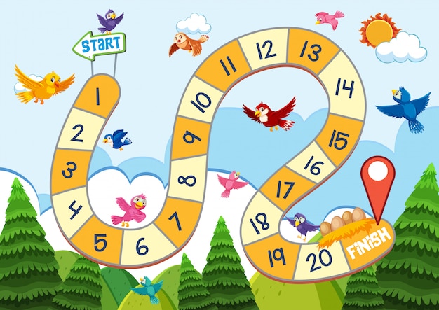 Vibrant Bird Race Board Game Illustration with Numbers | Jiffy Designs