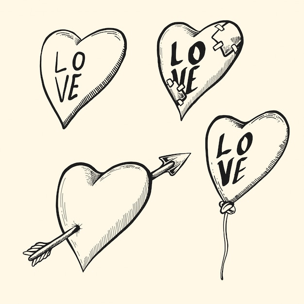 Whimsical Hand-Drawn Hearts with Playful Love Motifs | Jiffy Designs