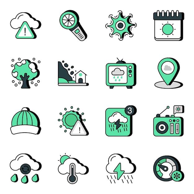 Diverse Collection of Vibrant Weather-Themed Icons and Symbols | Jiffy ...