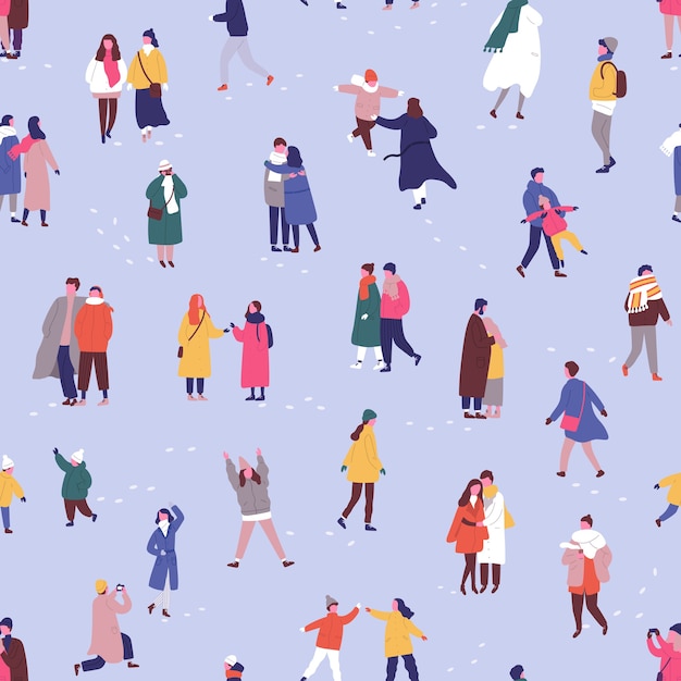 Vibrant Crowd of Diverse Figures in Winter Attire | Jiffy Designs