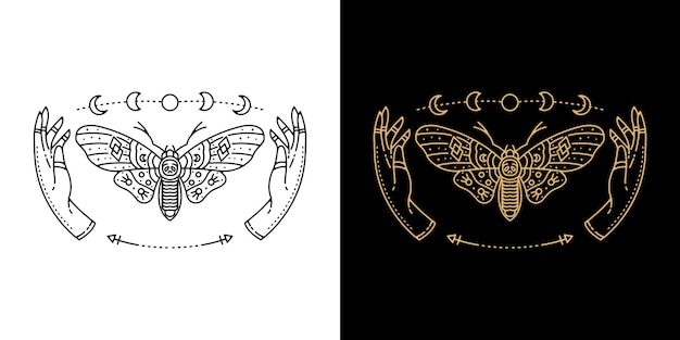 Mystical Moth Emblem with Celestial Hands and Crescent Moons | Jiffy ...