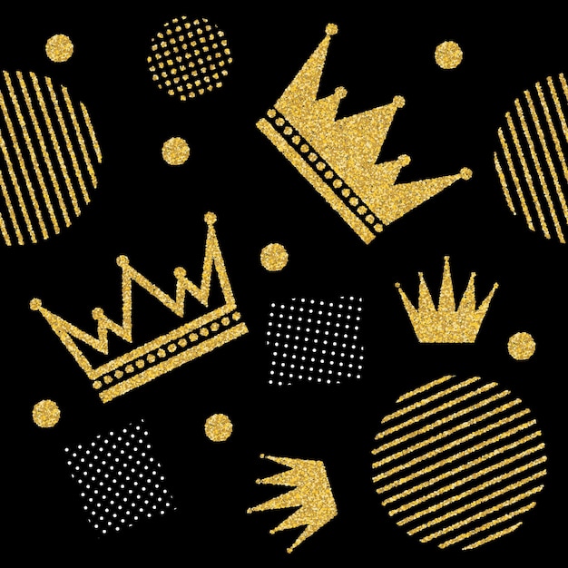 Regal Crown Motifs in Shimmering Gold on Black | Jiffy Designs