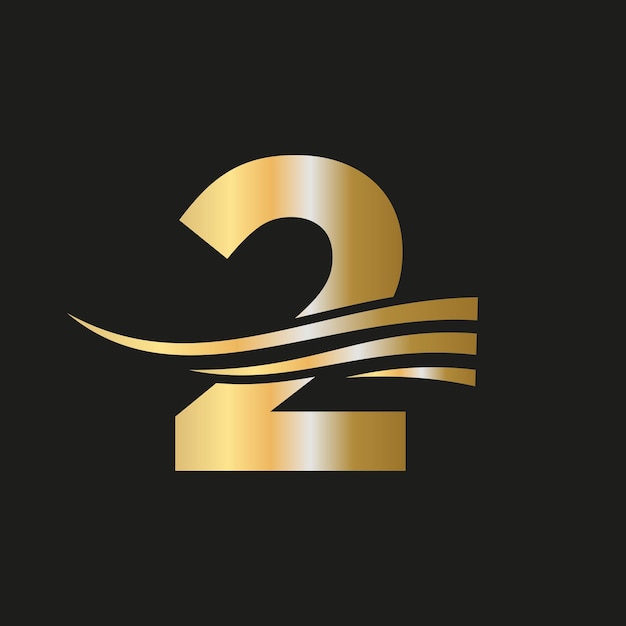 Elegant Gold Number Two with Flowing Wave Motif | Jiffy Designs