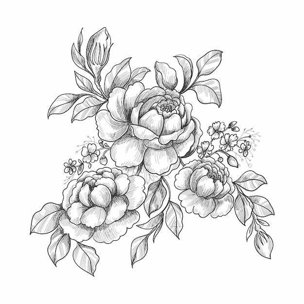 Intricate Pencil Sketch of Blooming Roses and Foliage | Jiffy Designs