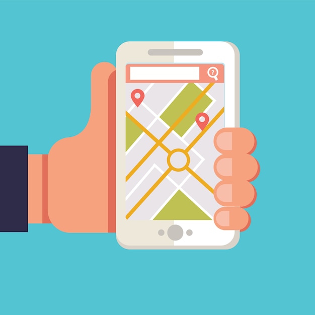 Illustration of Hand Holding Smartphone with Map Navigation App | Jiffy ...