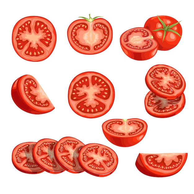 Vibrant Collection of Diverse Tomato Slices and Halves | Jiffy Designs