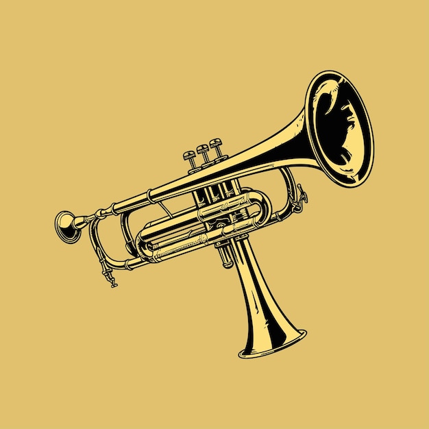 Iconic Trumpet in Retro Illustration on Warm Ochre Background | Jiffy ...