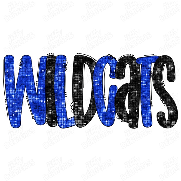 'Wildcats' Sparkling Blue and Black Mosaic Text with Glittering Crown ...