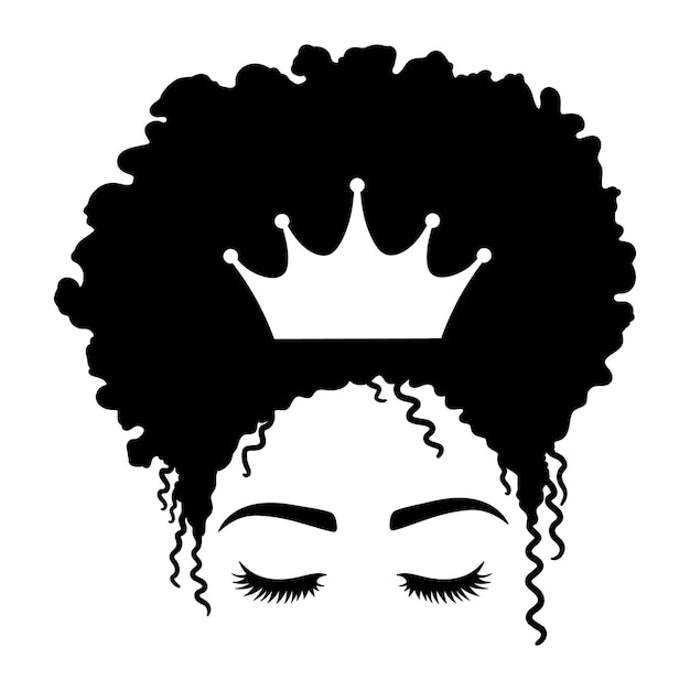 Regal Afro Silhouette - Elegant Crown and Closed Eyes | Jiffy Designs