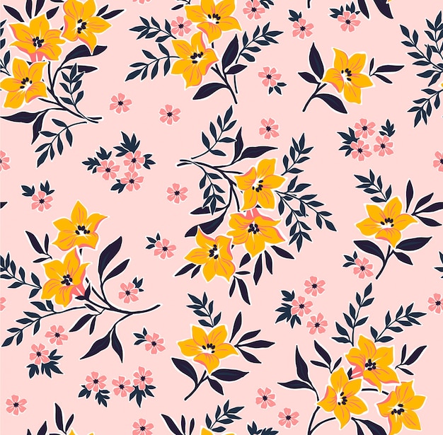 Vibrant Floral Pattern with Yellow Blooms and Lush Foliage | Jiffy Designs