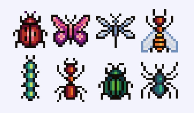 Colorful Pixel Art Insects and Bugs Collection | Jiffy Designs