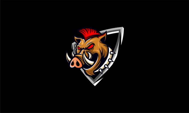 Fierce Boar Emblem with Striking Red Mohawk and Fierce Expression ...
