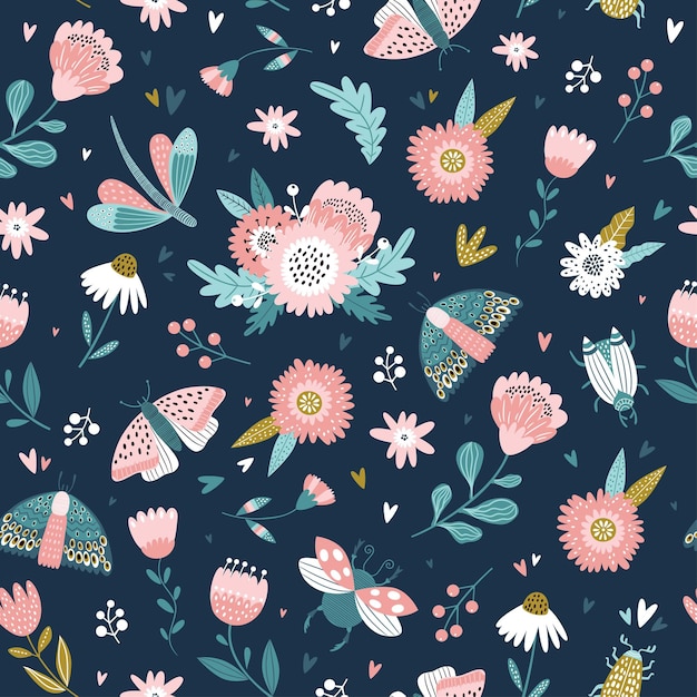 Vibrant Floral Pattern with Whimsical Blooms and Leaves | Jiffy Designs