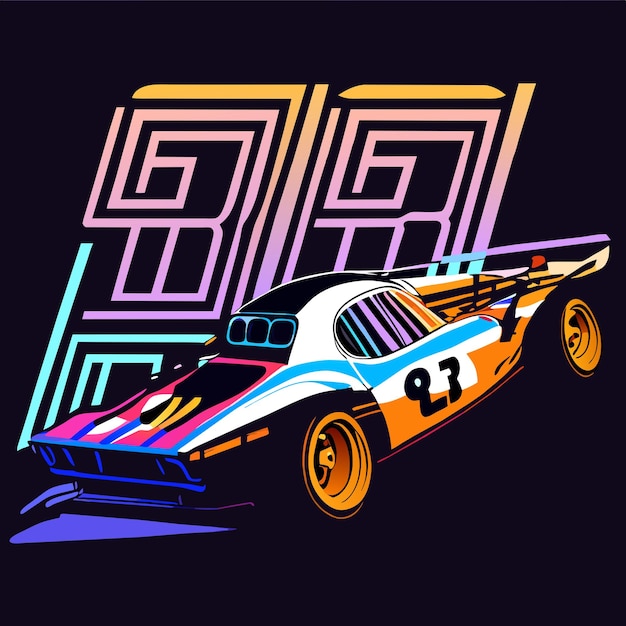 Retro Neon Racing Car with Geometric Patterns | Jiffy Designs