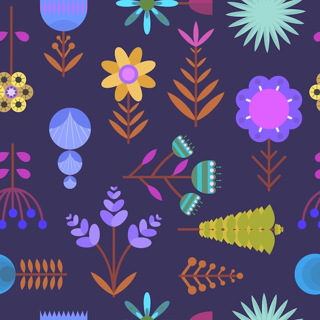 Vibrant Floral Motifs on Deep Purple Background | Jiffy Designs
