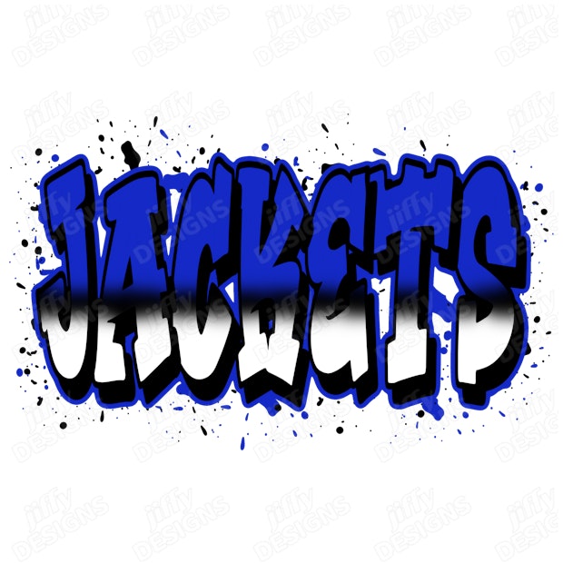 'Jackets' Graffiti-Style Text with Bold Blue Lettering and Black ...
