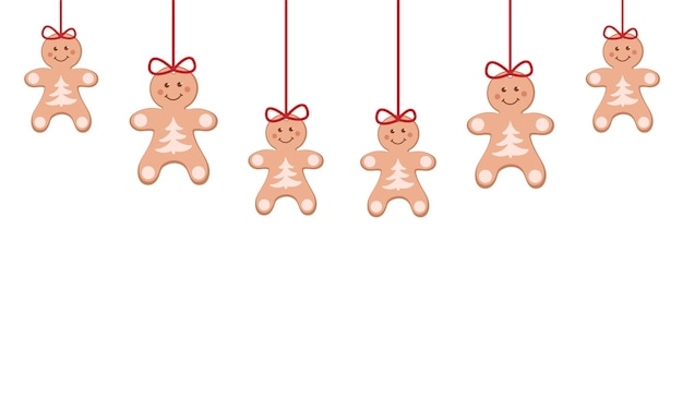 Festive Gingerbread Figures Hanging on Red Strings | Jiffy Designs