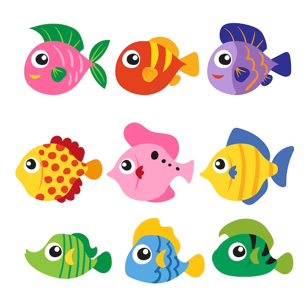 Vibrant Collection of Whimsical Cartoon Fish Illustrations | Jiffy Designs