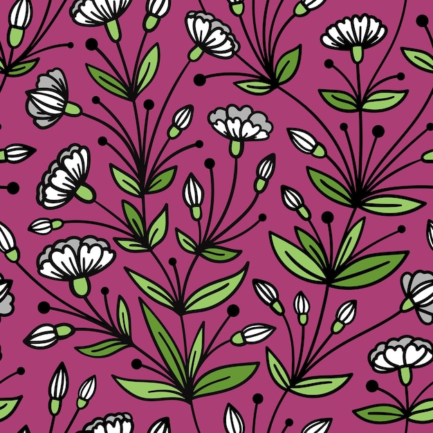 Vibrant Floral Pattern with Stylized Blooms and Leaves | Jiffy Designs