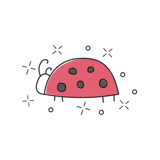 Stylized Red Ladybug Illustration with Stars and Circles | Jiffy Designs