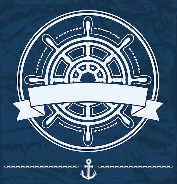 Nautical Emblem with Wheel and Ribbon Banner | Jiffy Designs
