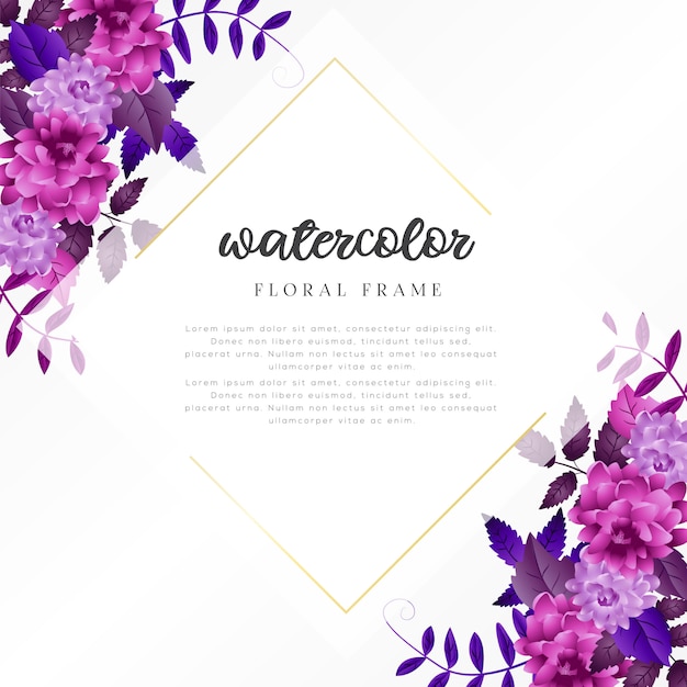 Vibrant Purple Watercolor Floral Frame with Golden Accents | Jiffy Designs