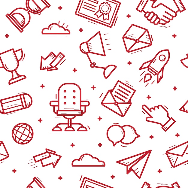 Seamless Pattern of Red Line Icons for Digital Communication | Jiffy ...