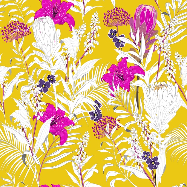 Vibrant Tropical Floral Pattern in Sunny Yellow | Jiffy Designs