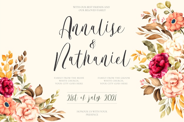 Vibrant Floral Wedding Invitation with Elegant Calligraphic Names ...