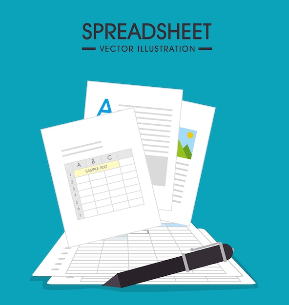 Spreadsheet Vector Illustration with Pen and Documents | Jiffy Designs