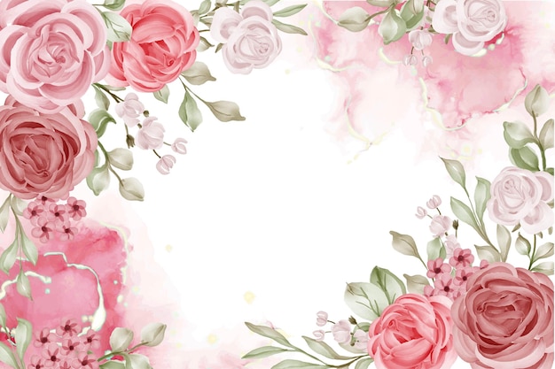 Delicate Pink and White Roses Watercolor Floral Frame | Jiffy Designs