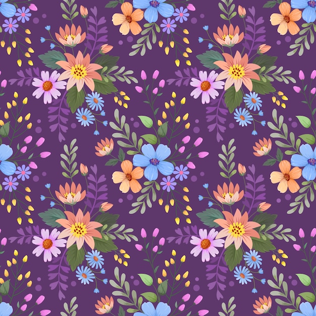 Vibrant Floral Pattern on Deep Purple Background | Jiffy Designs