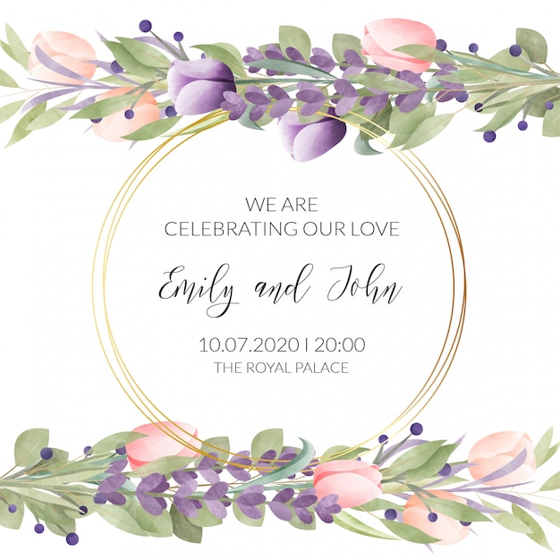 Elegant Floral Wedding Invitation with Couple's Names and Date | Jiffy ...