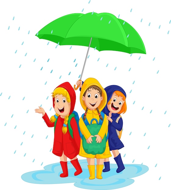 Kids Playing Together in the Rain Under Umbrella | Jiffy Designs