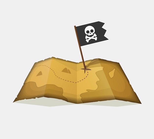Pirate's Treasure Map with Skull and Crossbones Flag | Jiffy Designs