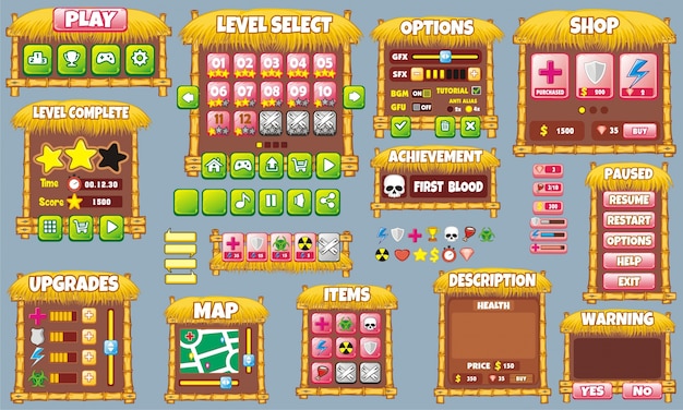 Vibrant Retro Gaming Interfaces with Diverse Collectible Elements ...