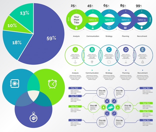 Infographic with Charts, Icons and Statistics on Blue-Green Theme ...