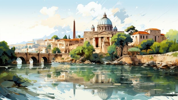 Majestic Riverside Cityscape with Iconic Domed Cathedral | Jiffy Designs