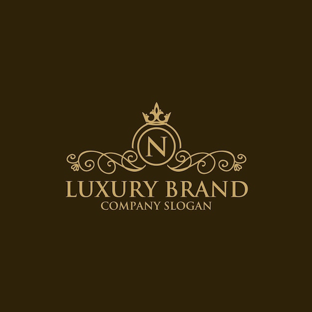 Elegant Golden Logo with Crown and Ornate Flourishes | Jiffy Designs