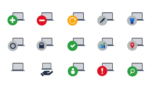 Diverse Laptop Icons Representing Various Computer Functions | Jiffy ...
