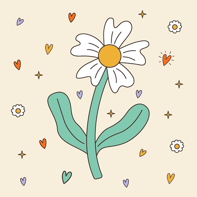 Whimsical Daisy Illustration with Hearts and Stars | Jiffy Designs