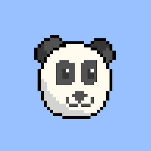 Charming Pixel Panda Face on Blue Background | Jiffy Designs